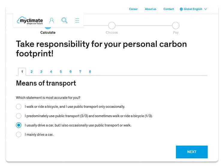 MyClimate free carbon calculator overview